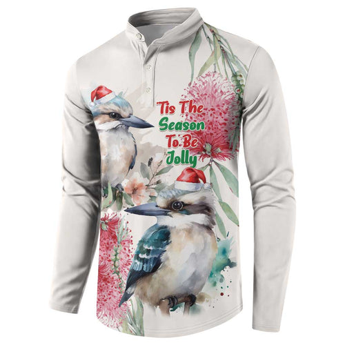 Australia Christmas Button Sweatshirt Jolly Kookaburra Bottlebrush Watercolor - Aussie Hoodie