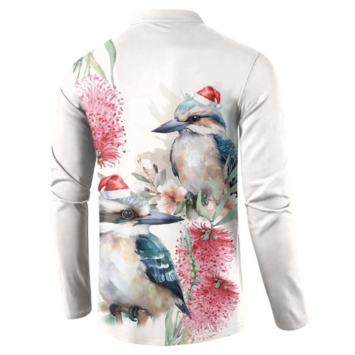 Australia Christmas Button Sweatshirt Jolly Kookaburra Bottlebrush Watercolor - Aussie Hoodie