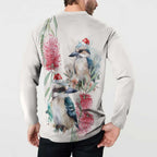 Australia Christmas Button Sweatshirt Jolly Kookaburra Bottlebrush Watercolor - Aussie Hoodie