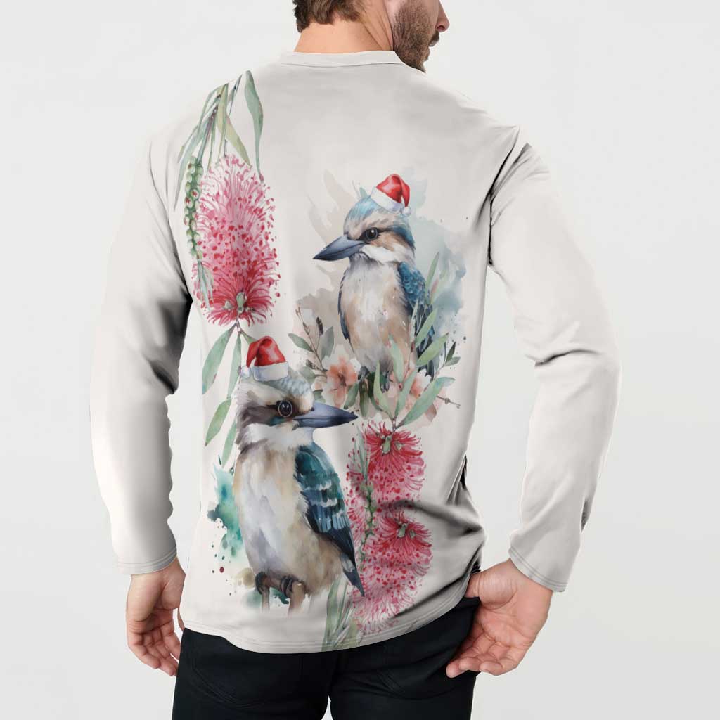 Australia Christmas Button Sweatshirt Jolly Kookaburra Bottlebrush Watercolor - Aussie Hoodie