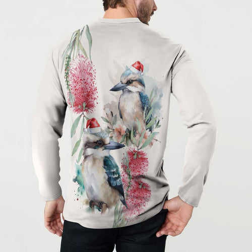 Australia Christmas Button Sweatshirt Jolly Kookaburra Bottlebrush Watercolor - Aussie Hoodie