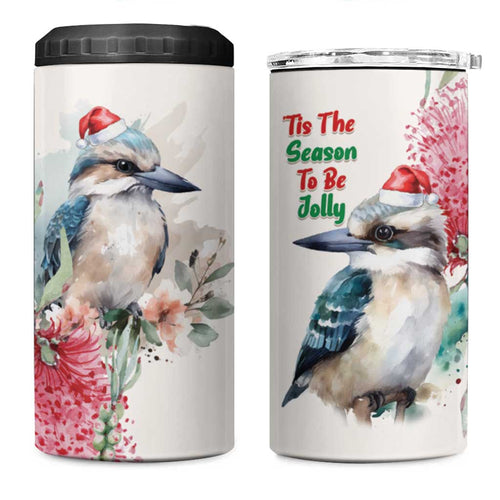 Australia Christmas 4 in 1 Can Cooler Tumbler Jolly Kookaburra Bottlebrush Watercolor - Aussie Hoodie