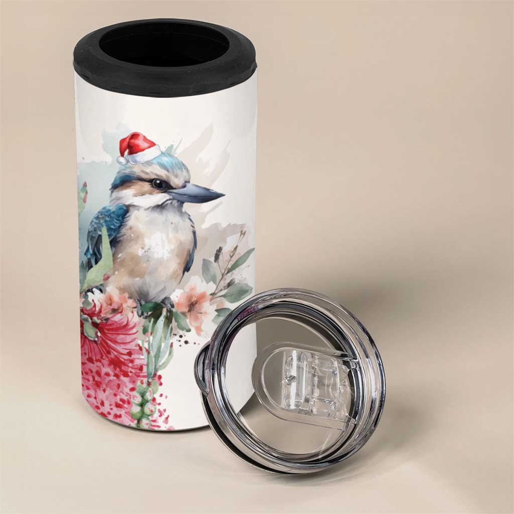 Australia Christmas 4 in 1 Can Cooler Tumbler Jolly Kookaburra Bottlebrush Watercolor - Aussie Hoodie