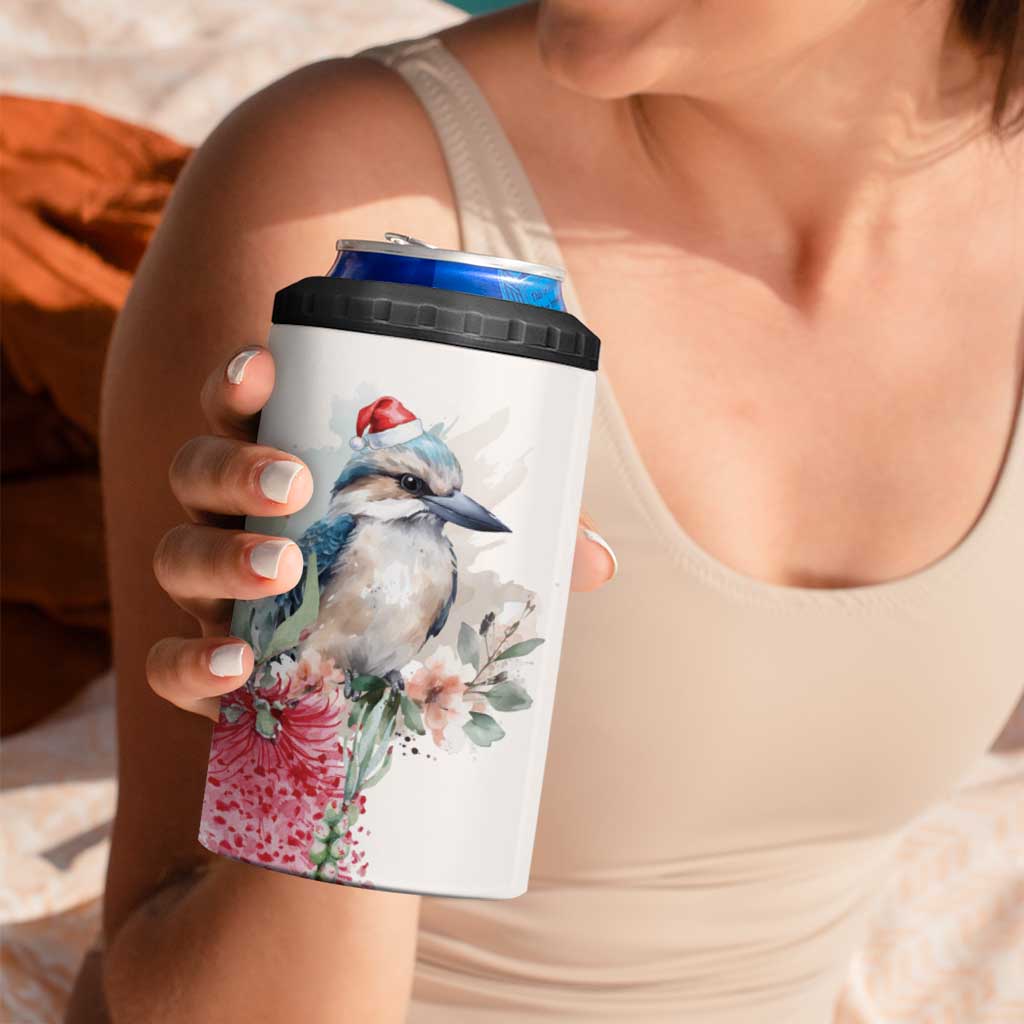 Australia Christmas 4 in 1 Can Cooler Tumbler Jolly Kookaburra Bottlebrush Watercolor - Aussie Hoodie