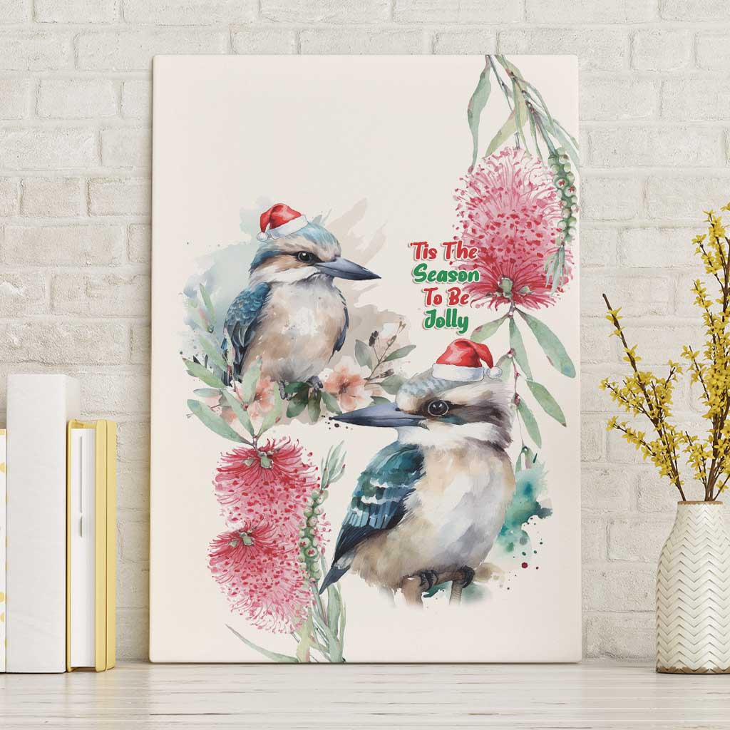 Australia Christmas Canvas Wall Art Jolly Kookaburra Bottlebrush Watercolor - Aussie Hoodie