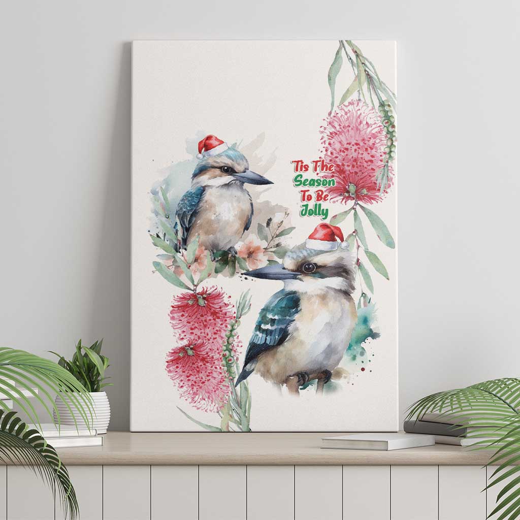 Australia Christmas Canvas Wall Art Jolly Kookaburra Bottlebrush Watercolor - Aussie Hoodie