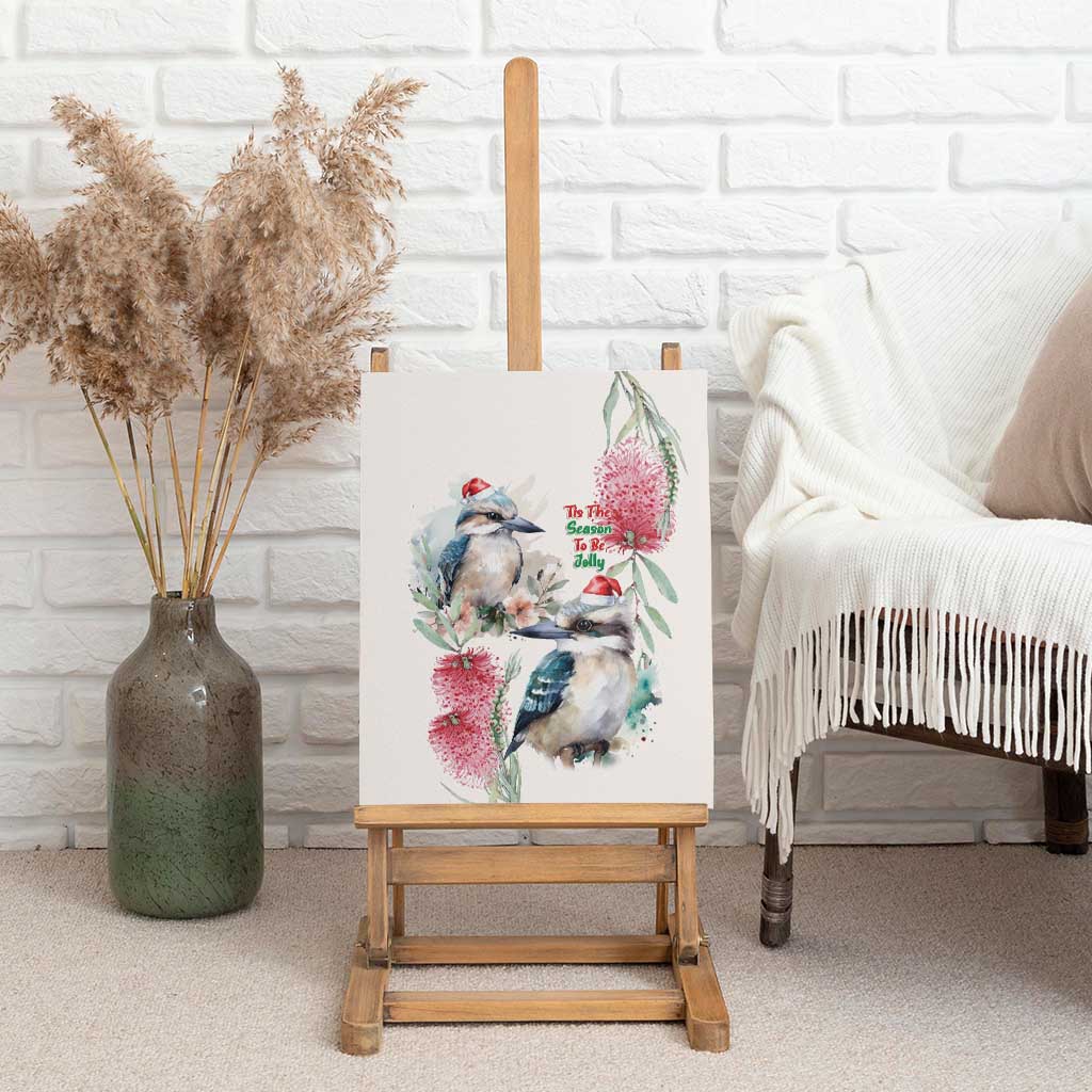 Australia Christmas Canvas Wall Art Jolly Kookaburra Bottlebrush Watercolor - Aussie Hoodie