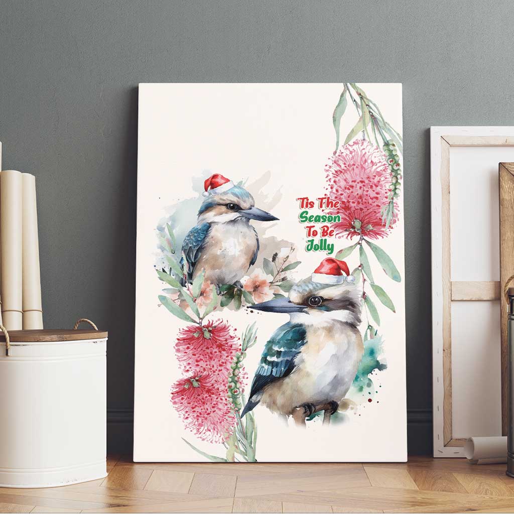 Australia Christmas Canvas Wall Art Jolly Kookaburra Bottlebrush Watercolor - Aussie Hoodie
