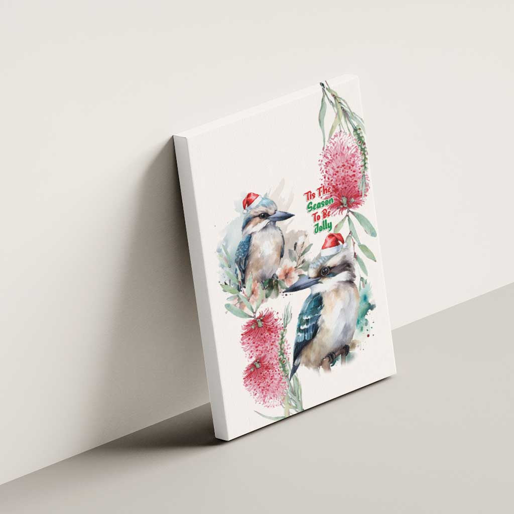 Australia Christmas Canvas Wall Art Jolly Kookaburra Bottlebrush Watercolor - Aussie Hoodie