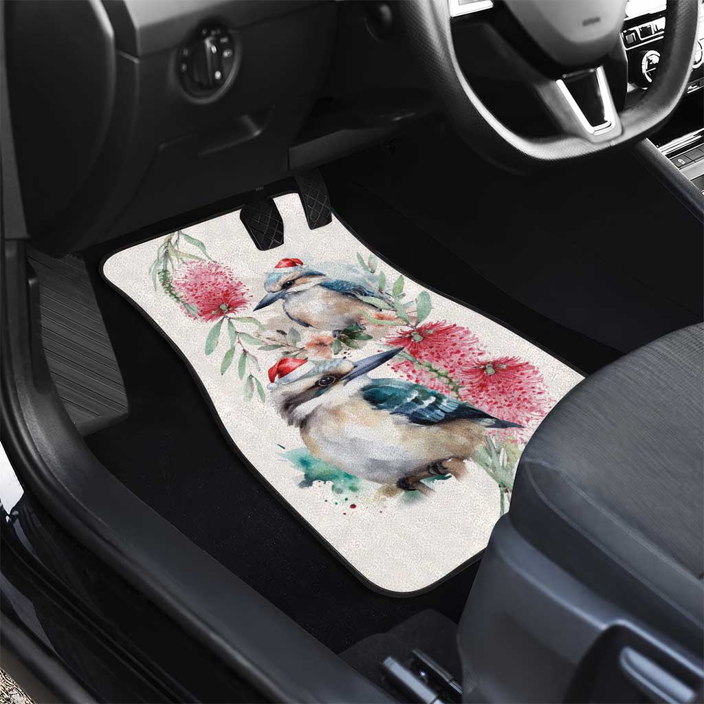 Australia Christmas Car Mats Jolly Kookaburra Bottlebrush Watercolor - Aussie Hoodie