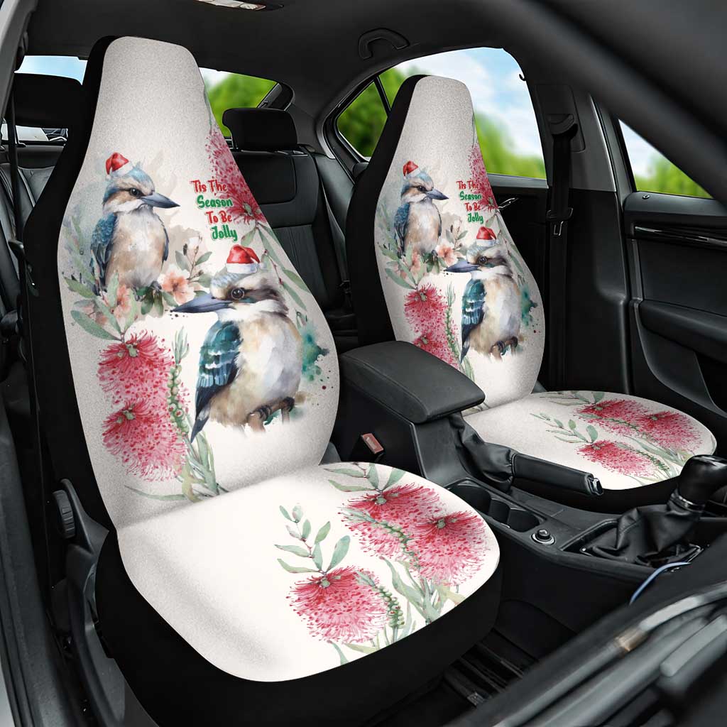 Australia Christmas Car Seat Cover Jolly Kookaburra Bottlebrush Watercolor - Aussie Hoodie