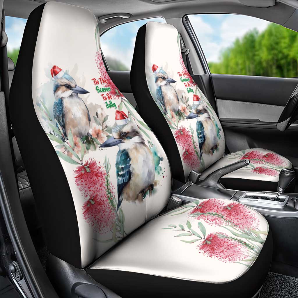 Australia Christmas Car Seat Cover Jolly Kookaburra Bottlebrush Watercolor - Aussie Hoodie