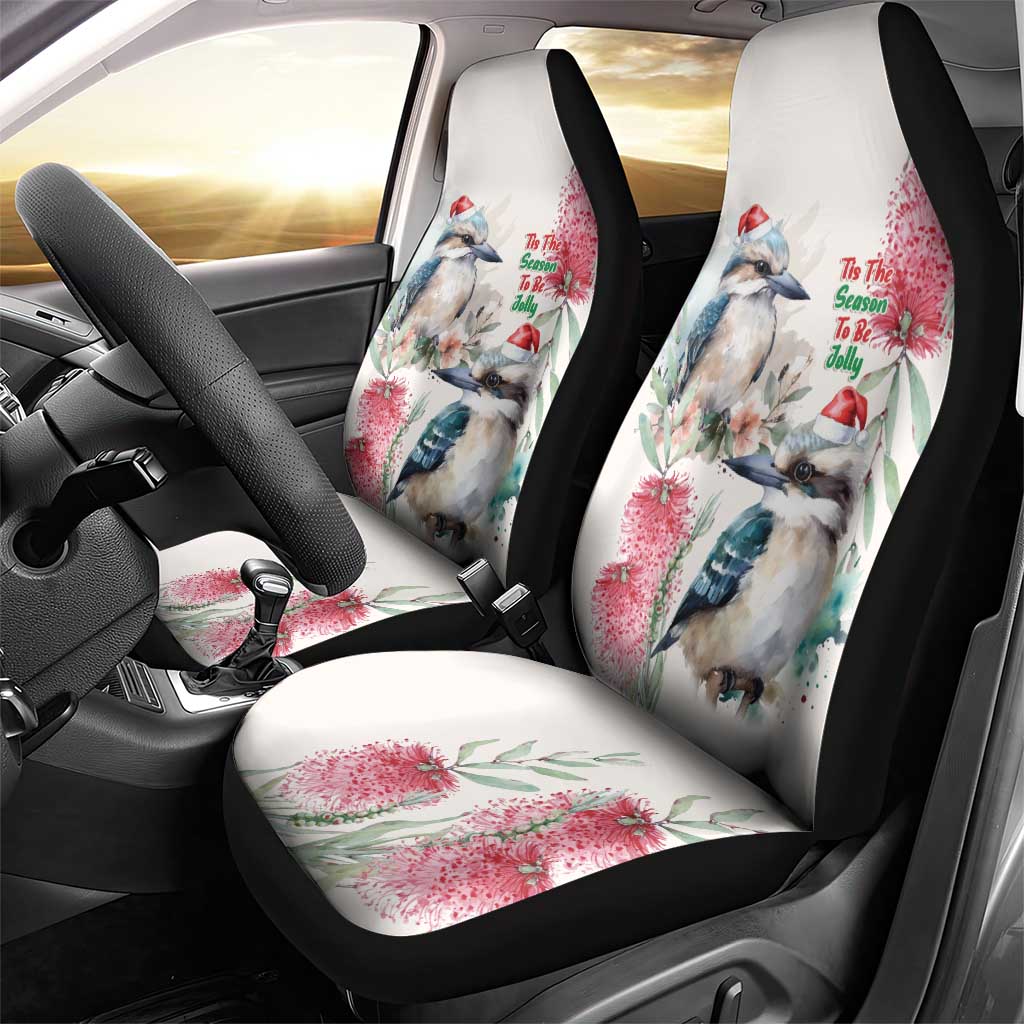 Australia Christmas Car Seat Cover Jolly Kookaburra Bottlebrush Watercolor - Aussie Hoodie
