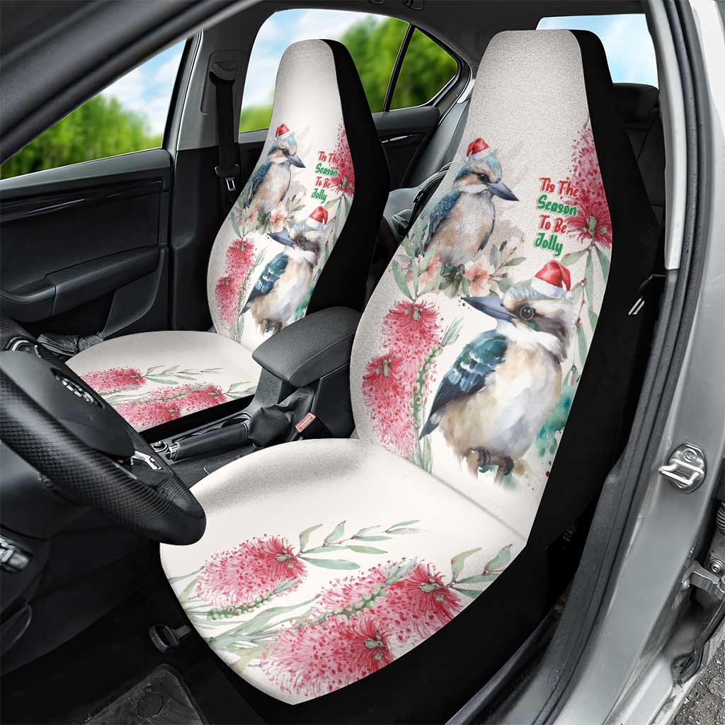 Australia Christmas Car Seat Cover Jolly Kookaburra Bottlebrush Watercolor - Aussie Hoodie