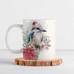 Australia Christmas Ceramic Mug Jolly Kookaburra Bottlebrush Watercolor - Aussie Hoodie