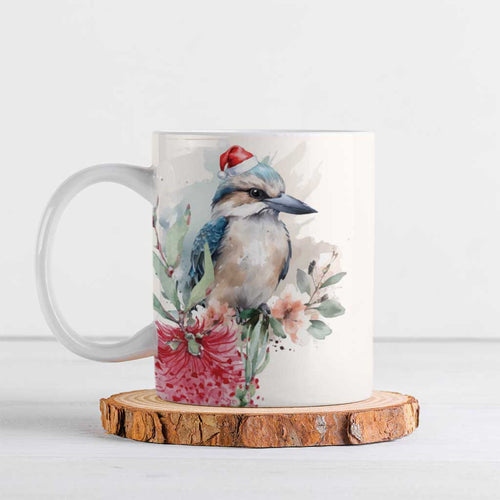 Australia Christmas Ceramic Mug Jolly Kookaburra Bottlebrush Watercolor - Aussie Hoodie