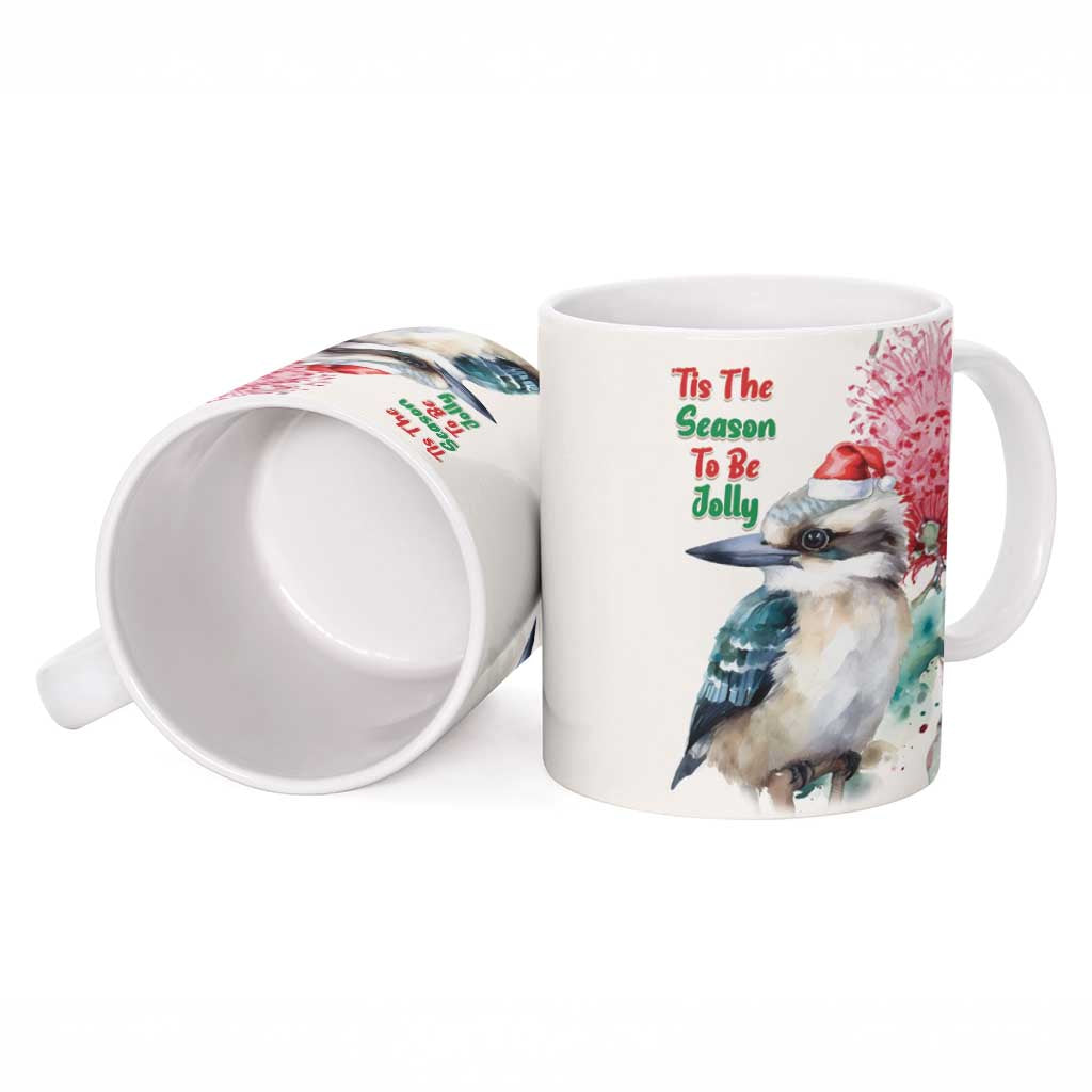 Australia Christmas Ceramic Mug Jolly Kookaburra Bottlebrush Watercolor - Aussie Hoodie