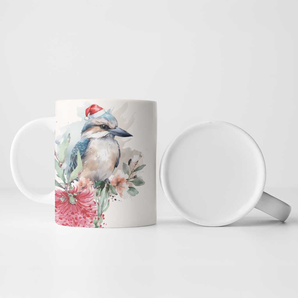 Australia Christmas Ceramic Mug Jolly Kookaburra Bottlebrush Watercolor - Aussie Hoodie