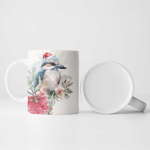 Australia Christmas Ceramic Mug Jolly Kookaburra Bottlebrush Watercolor - Aussie Hoodie