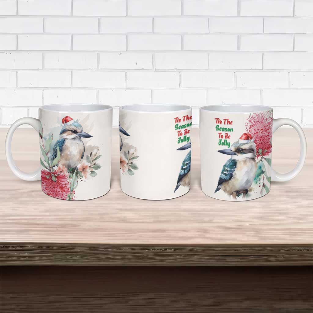 Australia Christmas Ceramic Mug Jolly Kookaburra Bottlebrush Watercolor - Aussie Hoodie