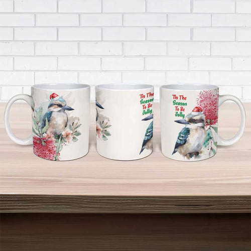 Australia Christmas Ceramic Mug Jolly Kookaburra Bottlebrush Watercolor - Aussie Hoodie