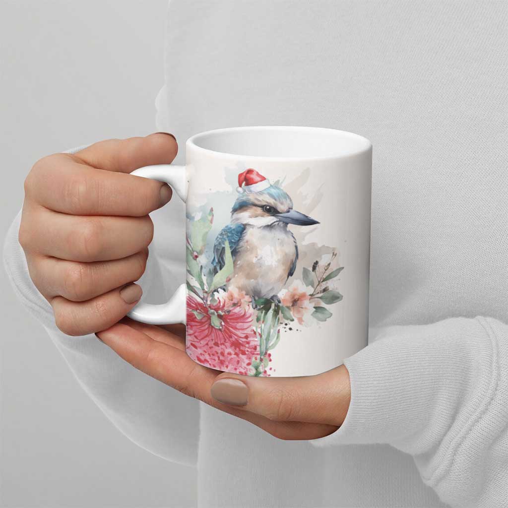 Australia Christmas Ceramic Mug Jolly Kookaburra Bottlebrush Watercolor - Aussie Hoodie