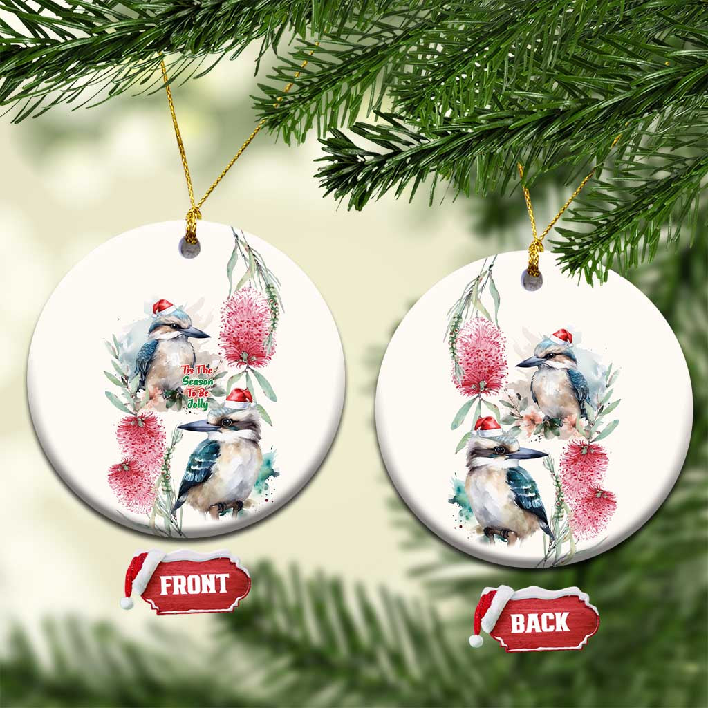 Australia Christmas Ceramic Ornament Jolly Kookaburra Bottlebrush Watercolor - Aussie Hoodie