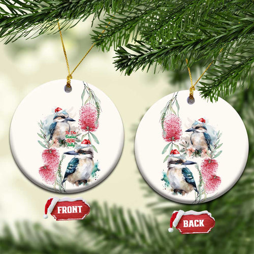 Australia Christmas Ceramic Ornament Jolly Kookaburra Bottlebrush Watercolor - Aussie Hoodie
