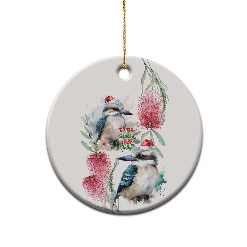 Australia Christmas Ceramic Ornament Jolly Kookaburra Bottlebrush Watercolor - Aussie Hoodie