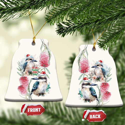 Australia Christmas Ceramic Ornament Jolly Kookaburra Bottlebrush Watercolor - Aussie Hoodie
