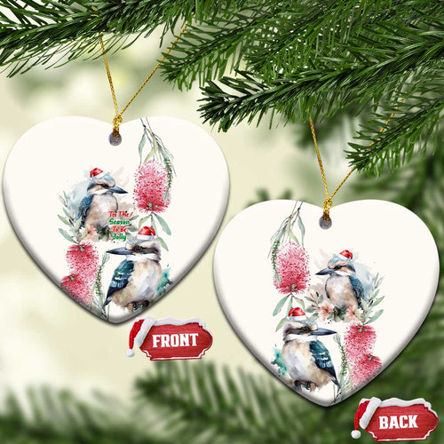 Australia Christmas Ceramic Ornament Jolly Kookaburra Bottlebrush Watercolor - Aussie Hoodie