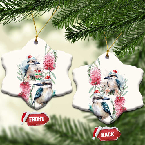 Australia Christmas Ceramic Ornament Jolly Kookaburra Bottlebrush Watercolor - Aussie Hoodie