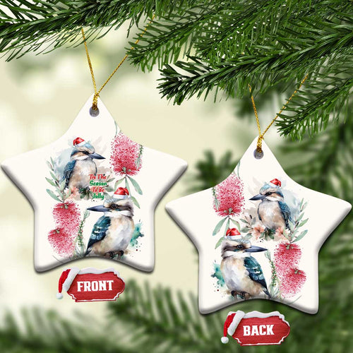 Australia Christmas Ceramic Ornament Jolly Kookaburra Bottlebrush Watercolor - Aussie Hoodie