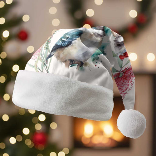 Australia Christmas Santa Hat Jolly Kookaburra Bottlebrush Watercolor - Aussie Hoodie