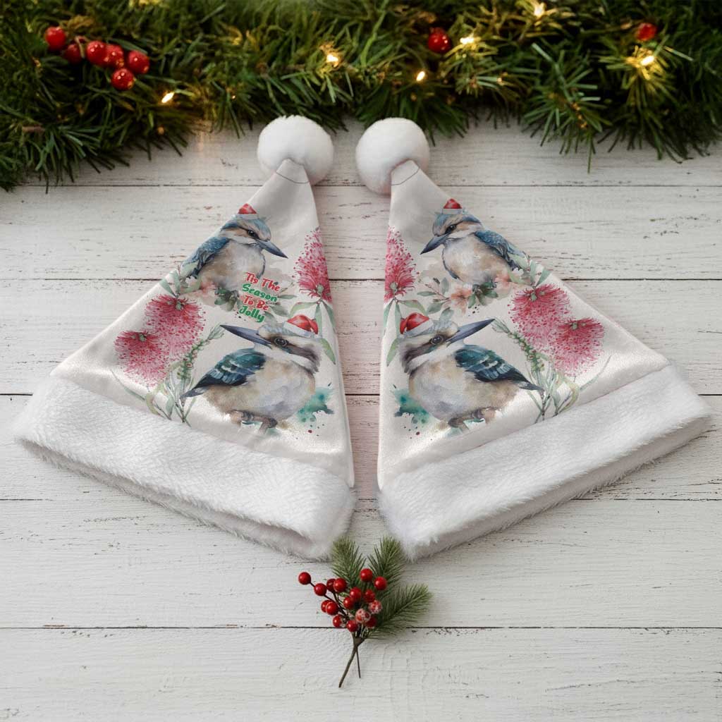 Australia Christmas Santa Hat Jolly Kookaburra Bottlebrush Watercolor - Aussie Hoodie