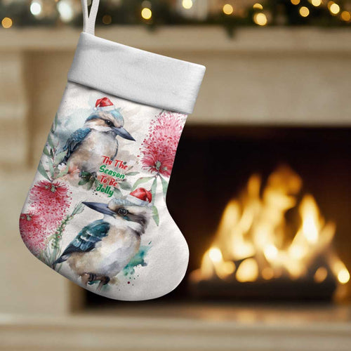 Australia Christmas Stocking Jolly Kookaburra Bottlebrush Watercolor - Aussie Hoodie