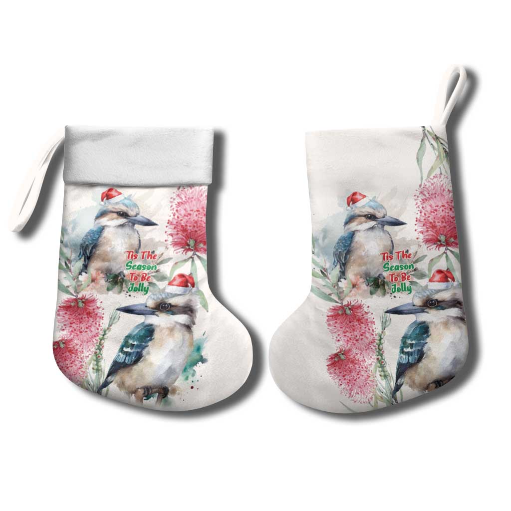 Australia Christmas Stocking Jolly Kookaburra Bottlebrush Watercolor - Aussie Hoodie