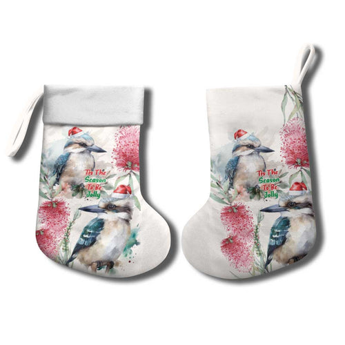 Australia Christmas Stocking Jolly Kookaburra Bottlebrush Watercolor - Aussie Hoodie