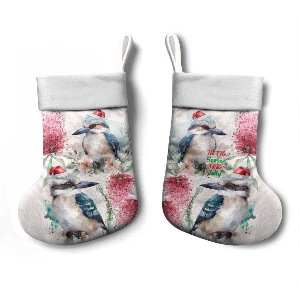 Australia Christmas Stocking Jolly Kookaburra Bottlebrush Watercolor - Aussie Hoodie