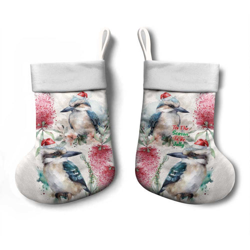 Australia Christmas Stocking Jolly Kookaburra Bottlebrush Watercolor - Aussie Hoodie