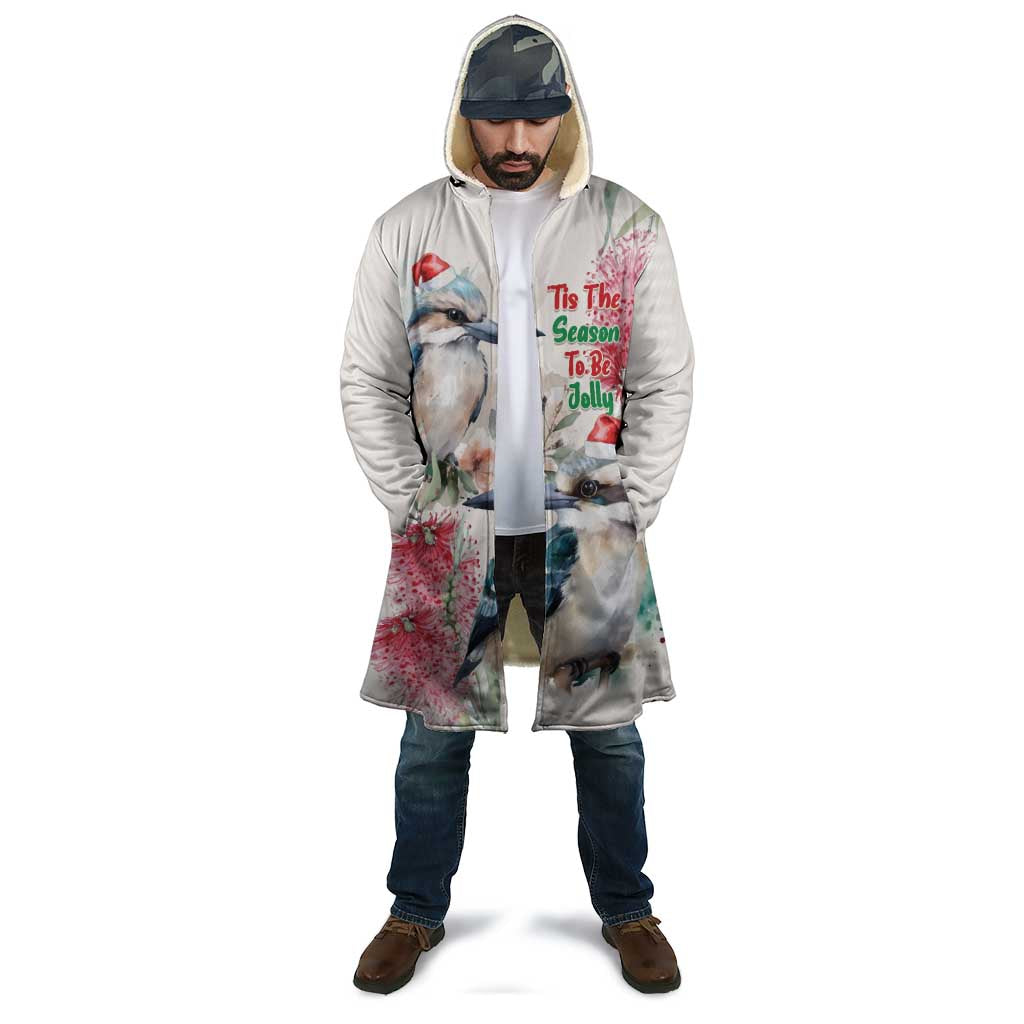 Australia Christmas Cloak Jolly Kookaburra Bottlebrush Watercolor - Aussie Hoodie