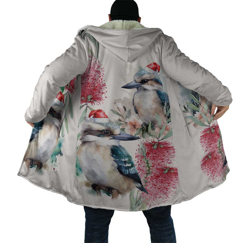 Australia Christmas Cloak Jolly Kookaburra Bottlebrush Watercolor - Aussie Hoodie