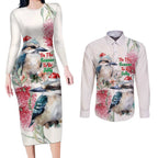 Australia Christmas Couples Matching Long Sleeve Bodycon Dress and Long Sleeve Button Shirt Jolly Kookaburra Bottlebrush Watercolor - Aussie Hoodie