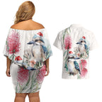 Australia Christmas Couples Matching Off Shoulder Short Dress and Hawaiian Shirt Jolly Kookaburra Bottlebrush Watercolor - Aussie Hoodie