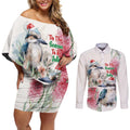 Australia Christmas Couples Matching Off Shoulder Short Dress and Long Sleeve Button Shirt Jolly Kookaburra Bottlebrush Watercolor - Aussie Hoodie