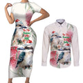 Australia Christmas Couples Matching Short Sleeve Bodycon Dress and Long Sleeve Button Shirt Jolly Kookaburra Bottlebrush Watercolor - Aussie Hoodie