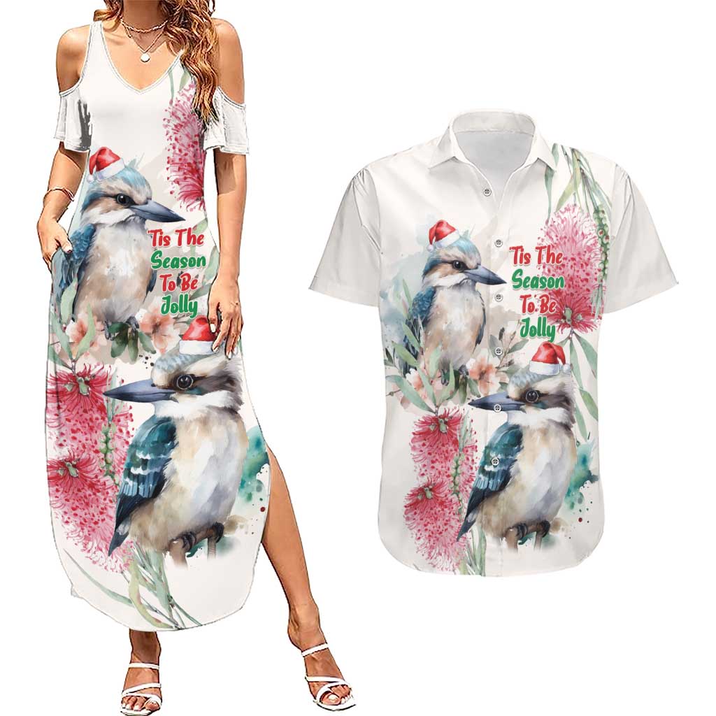 Australia Christmas Couples Matching Summer Maxi Dress and Hawaiian Shirt Jolly Kookaburra Bottlebrush Watercolor - Aussie Hoodie