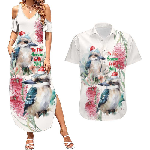 Australia Christmas Couples Matching Summer Maxi Dress and Hawaiian Shirt Jolly Kookaburra Bottlebrush Watercolor - Aussie Hoodie