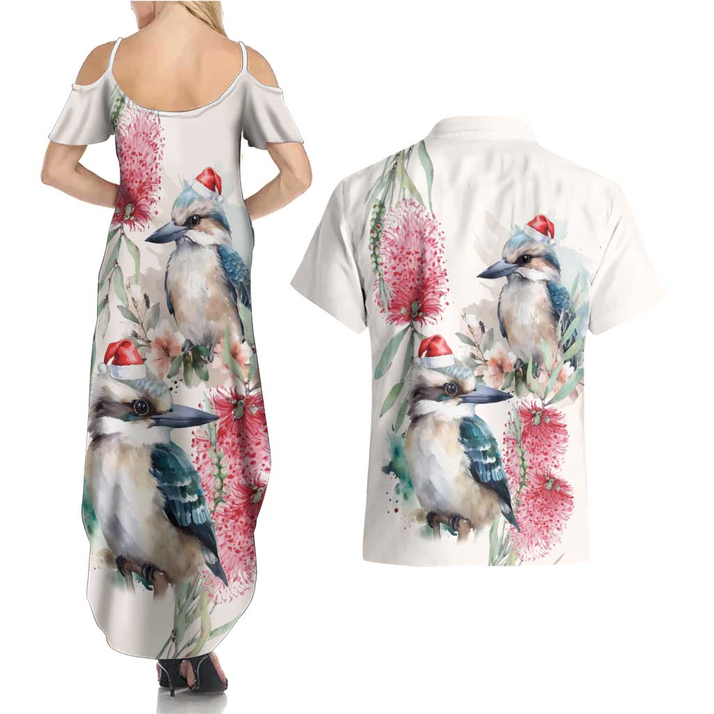 Australia Christmas Couples Matching Summer Maxi Dress and Hawaiian Shirt Jolly Kookaburra Bottlebrush Watercolor - Aussie Hoodie