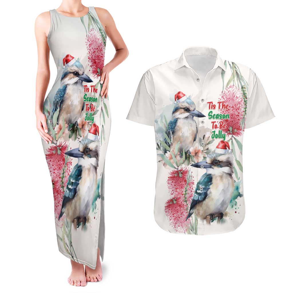 Australia Christmas Couples Matching Tank Maxi Dress and Hawaiian Shirt Jolly Kookaburra Bottlebrush Watercolor - Aussie Hoodie